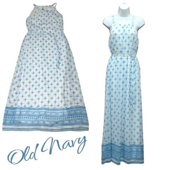 NWT Old Navy Geometric Print White Blue Long Maxi Dress - Women’s XS - Picture 14 of 14